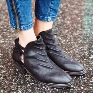 Free People Southern Cross Black Leather Cutout Booties  Women’s Size 36